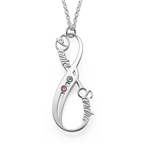 Collier Prénom Infini Vertical avec pierres de naissance